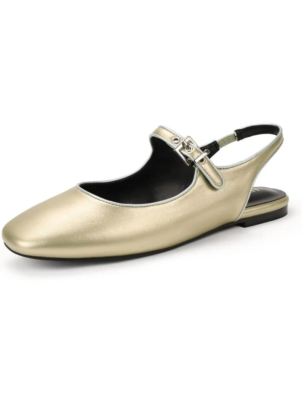 IDIFU Women's Gold Pu Closed Toe Adjustable Metal Buckle Slingback Ballet Flats